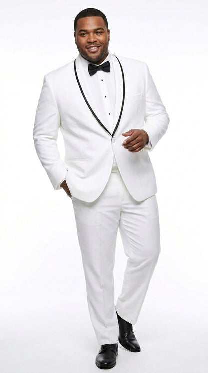 Men’s Waverly White 1 Button Shawl Tuxedo Jacket with Black Trim, Ike Evening Formal Blazer