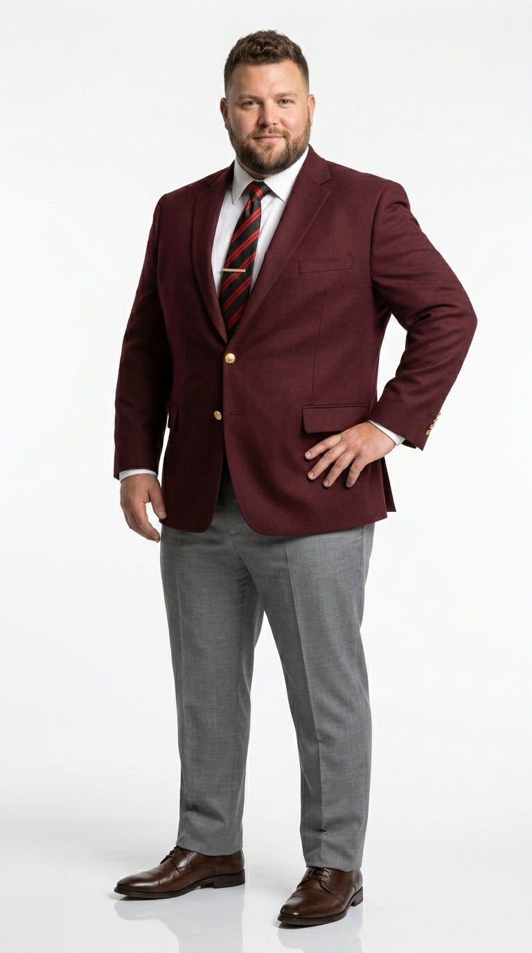 Men’s Burgundy Maroon Wine 2 Button Blazer, Classic Business Casual Wedding Sport Coat Jacket