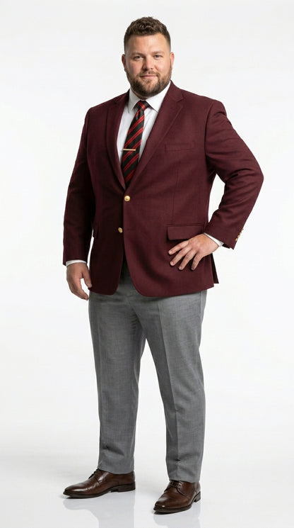 Men’s Burgundy Maroon Wine 2 Button Blazer, Classic Business Casual Wedding Sport Coat Jacket