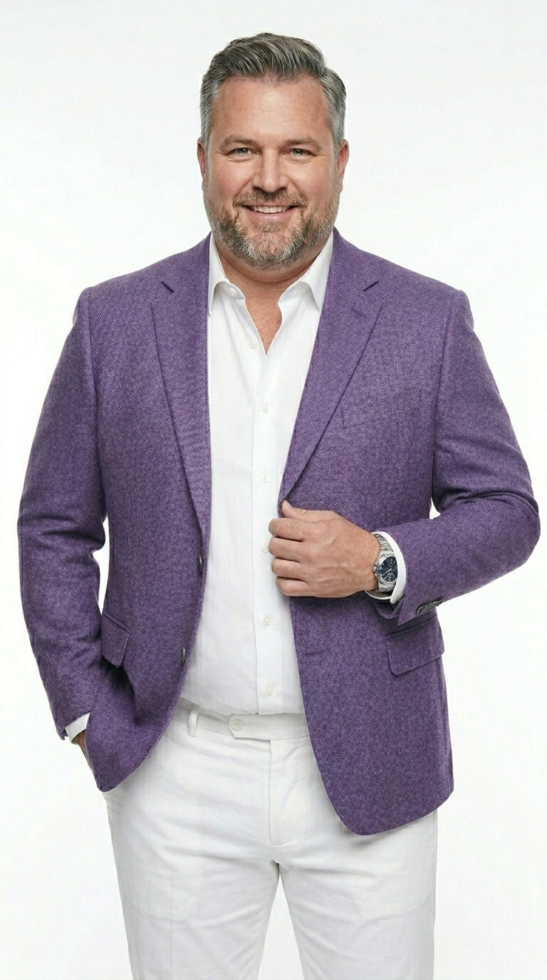 Men’s Light Purple Single Breasted Two Button Blazer, Classic Business Casual Wedding Sport Coat Jacket