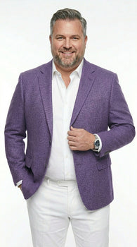 Men’s Purple Single Breasted Two Button Blazer, Classic Business Casual Wedding Sport Coat Jacket