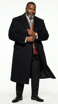 Men’s Black Six Button Fully Lined Overcoat, Long Winter Topcoat for Formal Business Wear