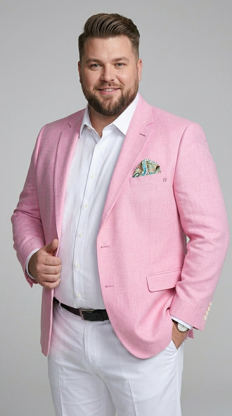 Men’s Pink Lightweight Easter Suit, Jacket and Pants Summer Wedding Prom Dress Suit Set