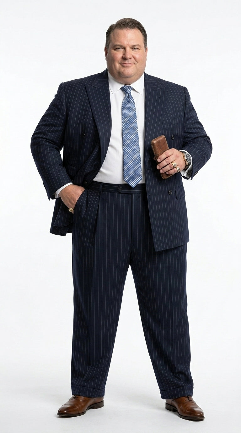Men’s Dark Navy Blue Pinstripe Double Breasted Suit, Formal Business Wedding Dress Suit Set