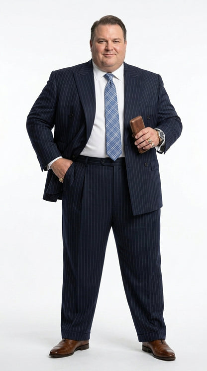Men’s Dark Navy Blue Pinstripe Double Breasted Suit, Formal Business Wedding Dress Suit Set