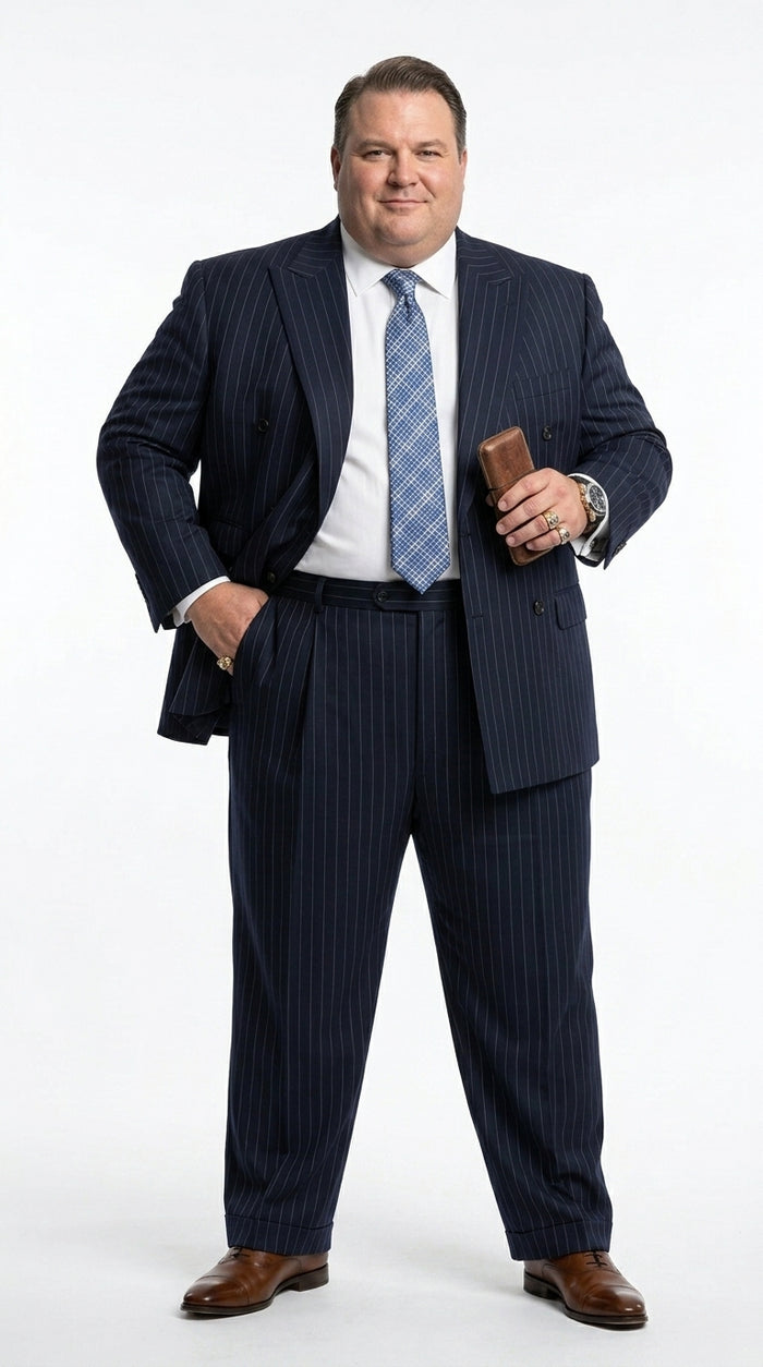 Men’s Dark Navy Blue Pinstripe Double Breasted Suit, Formal Business Wedding Dress Suit Set