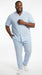 Men’s Blue Seersucker 2 Piece Walking Set, Short Sleeve Shirt and Pants Summer Outfit