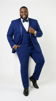 Men’s Bright Sapphire Blue 1 Button Shawl Lapel Vested Tuxedo, Formal Wedding Prom Dinner Suit Set