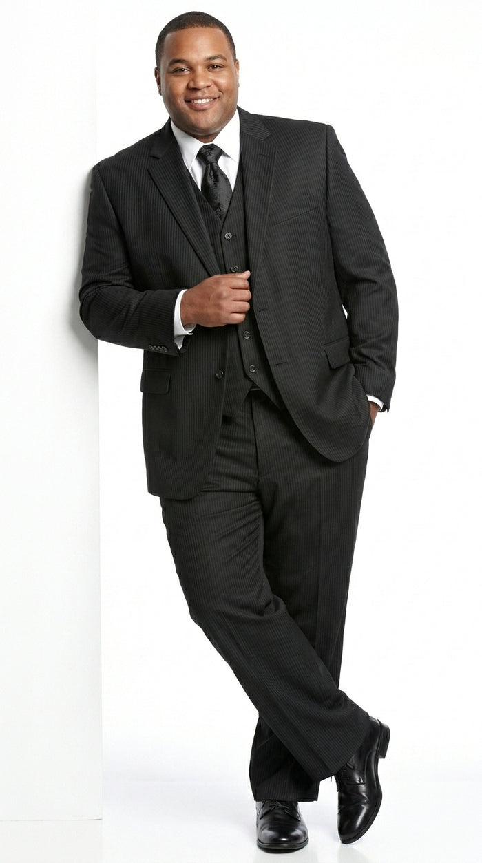 Men’s Black Shadow Stripe 3 Piece Suit, Tone on Tone Pinstripe Italian Design Formal Suit