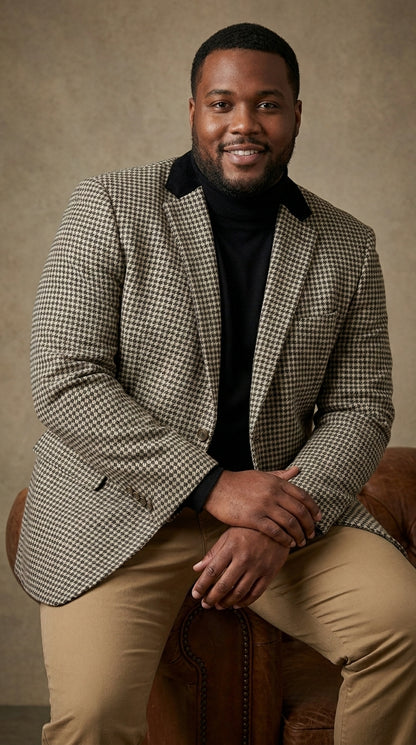 Men’s White and Black Houndstooth Checkered Blazer, Dress Casual Sport Coat Jacket