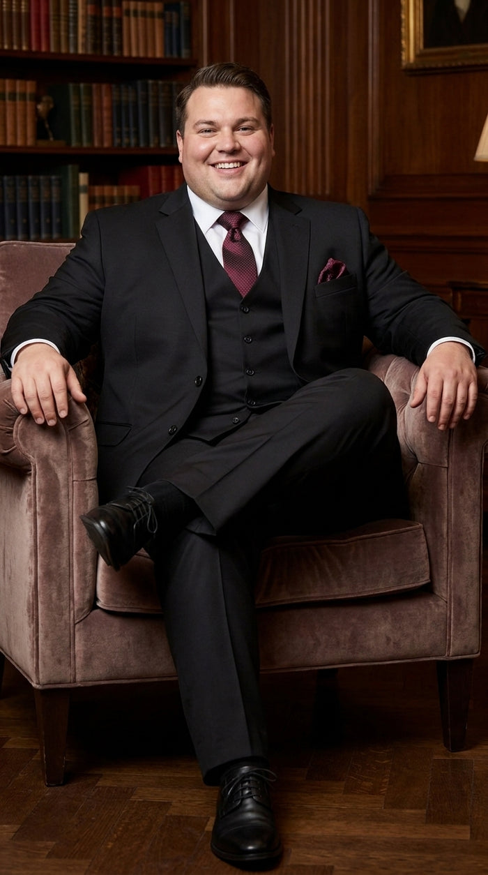 Men’s Black 3 Piece Wool Suit, Super 150’s Italian Fabric Business Wedding Formal Suit