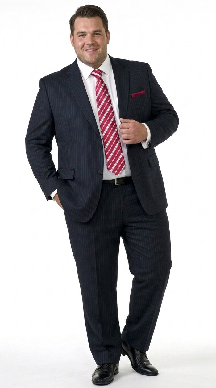 Men’s Black Pinstripe 2 Button Business Suit, Affordable 2 Piece Formal Dress Suit Clearance Sale