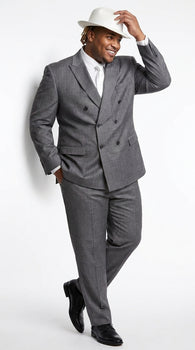 Men’s Grey 1920s Gangster Suit Package – Double-Breasted Suit with Untouchable Hat, Shirt and Tie