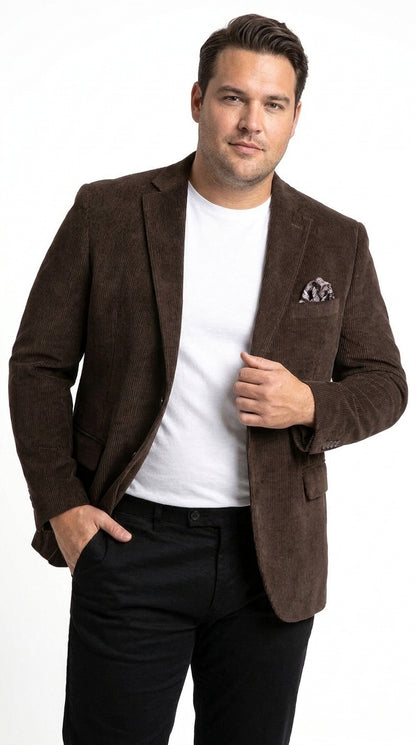 Men’s Chocolate Brown Corduroy Blazer, 100% Cotton Stretch Modern Fit Sport Coat