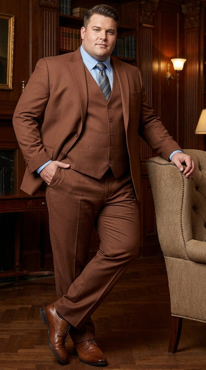 Morgan Collection Men's Cognac 3 Piece Suit – Regular Fit 2 Button Wedding, Business & Formal Suit  Modern Fit