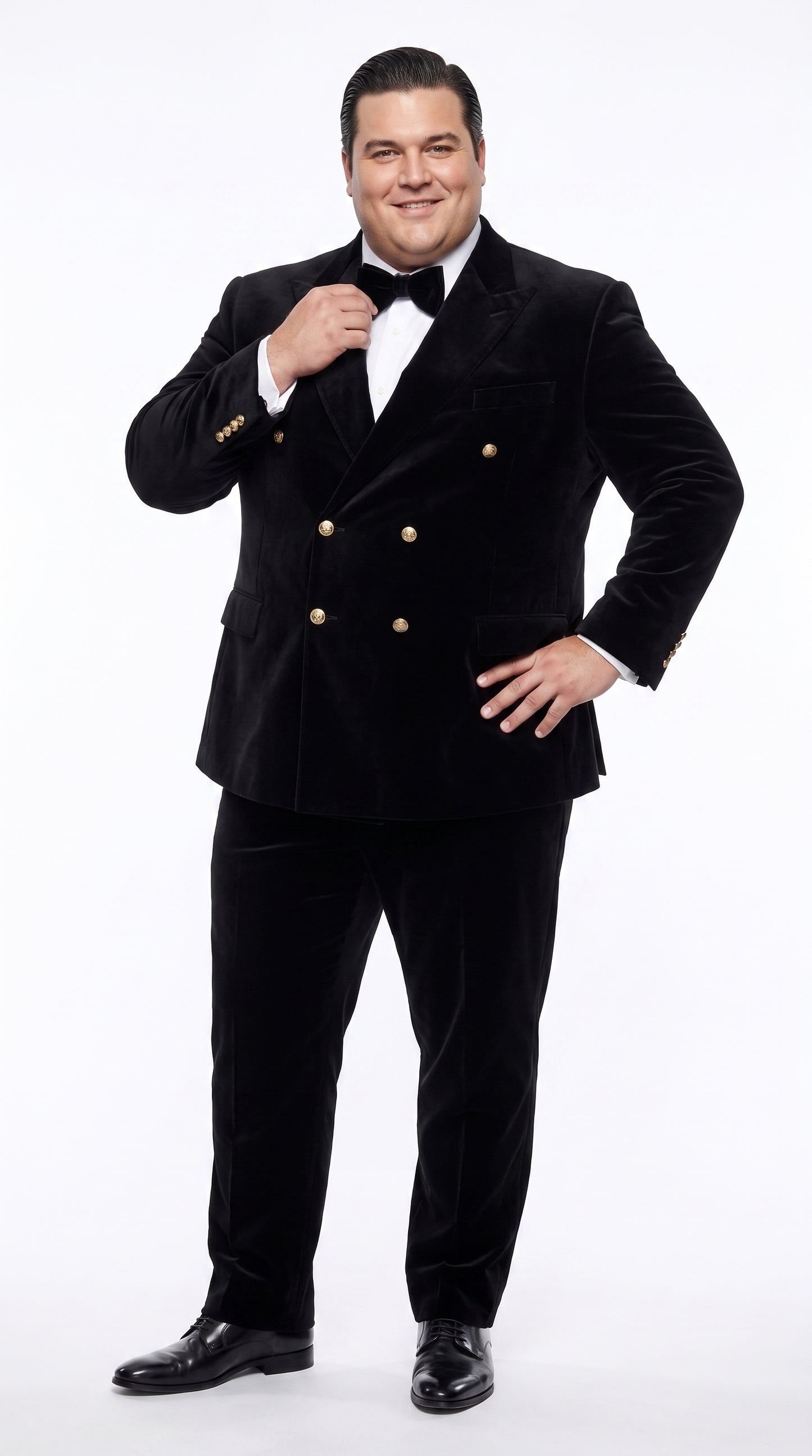 Men’s Rossi Man Zeus Black Velvet Double Breasted Tuxedo Suit, Formal Wedding Prom Dinner Suit Set