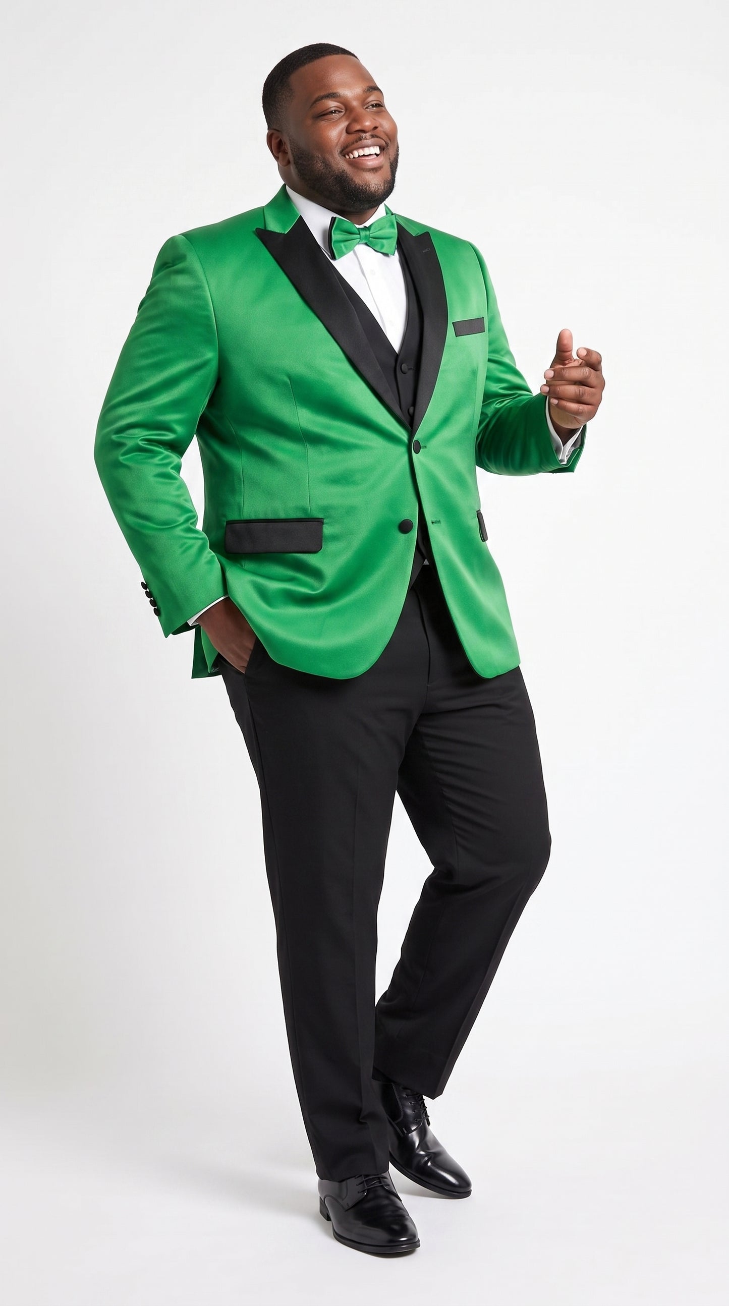Men’s Emerald Green Tuxedo with Black Shawl Lapel, Black Vest and Pants – Formal 3 Piece Prom Wedding Suit