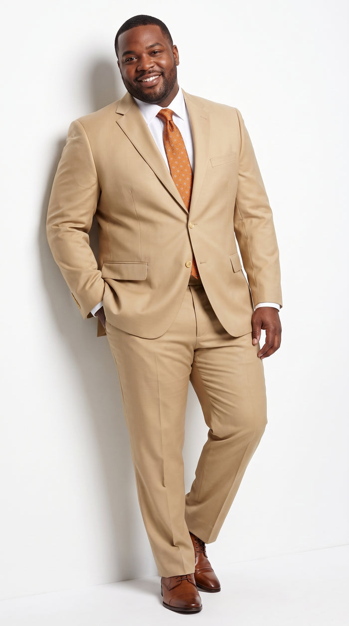 Men’s Bronze Camel Khaki Portly Suit, 2 Button Executive Fit Formal Dress Suit