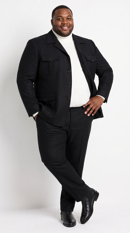 Men’s Black Safari Walking Suit, Utility Jacket and Trousers Casual Dress Set