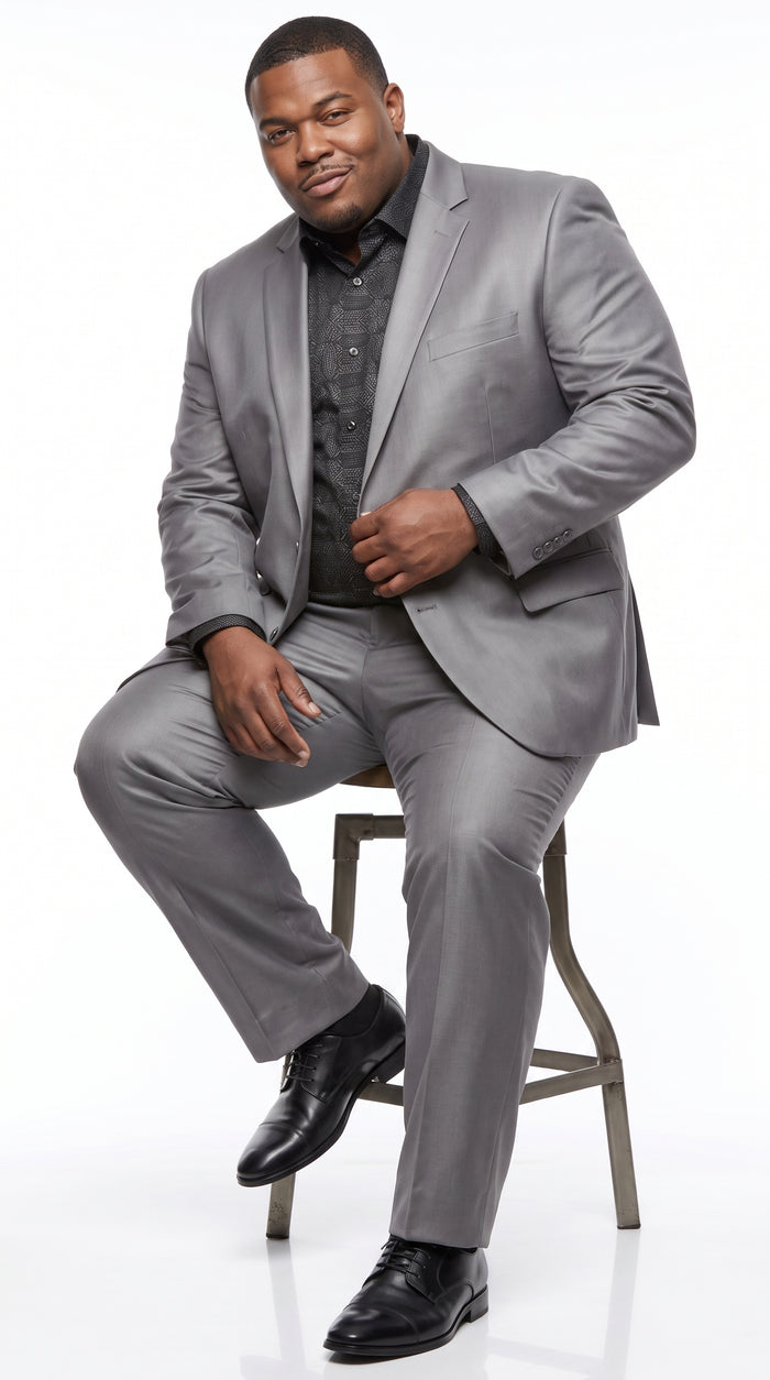 Men’s Silver Gray Shiny Sharkskin 2 Button Suit, Formal Wedding Business Dress Suit