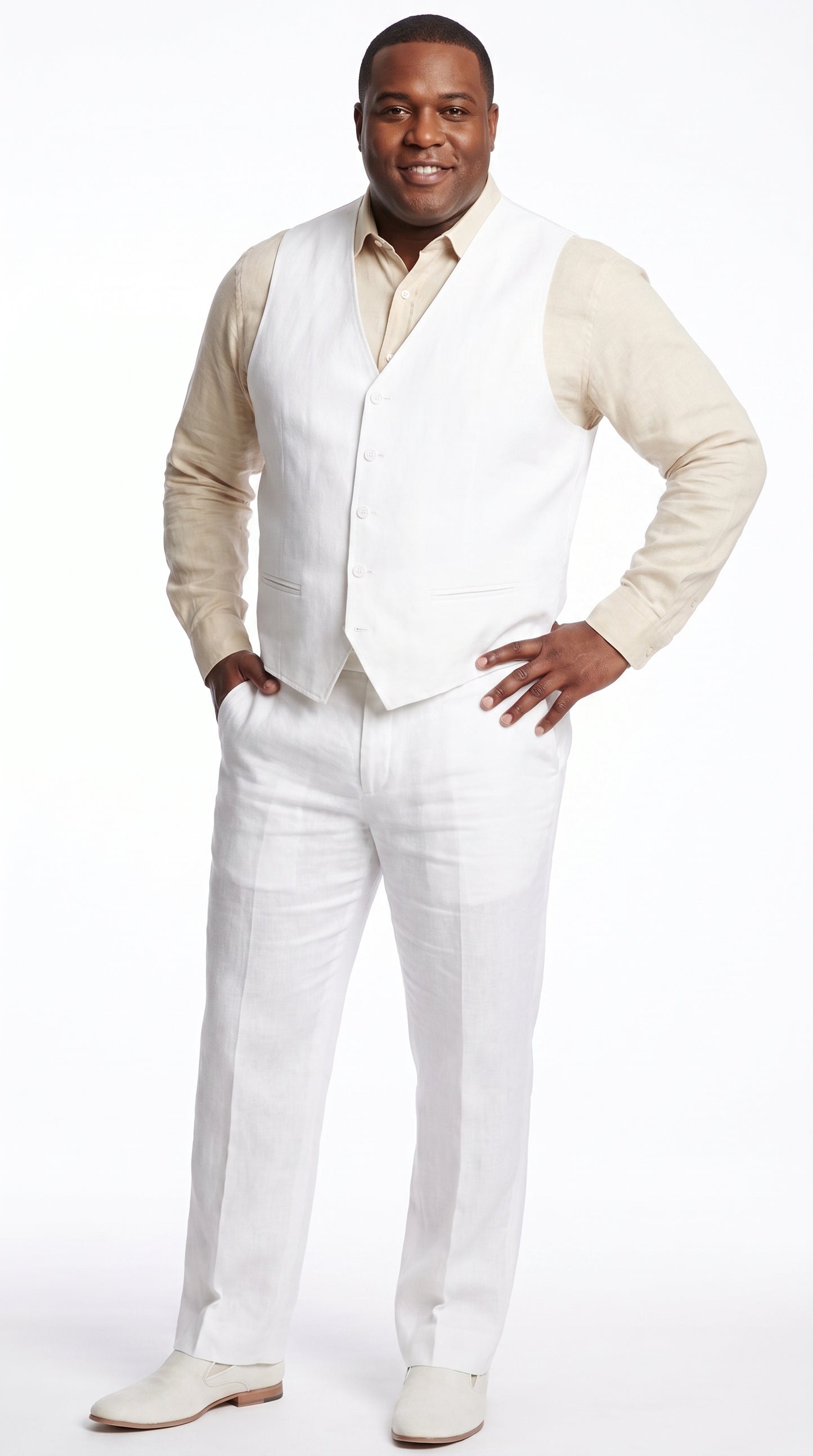 Men'S Beach WeddinMen’s White Linen Beach Wedding Vest and Pants Set, Formal Waistcoat Tuxedo Outfitg Tuxedo Linen Dress Tuxedo Wedding Men'S Vest ~ Waistcoat ~ Waist Coat & Pants