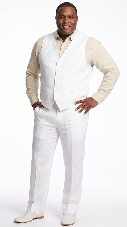 Men'S Beach WeddinMen’s White Linen Beach Wedding Vest and Pants Set, Formal Waistcoat Tuxedo Outfitg Tuxedo Linen Dress Tuxedo Wedding Men'S Vest ~ Waistcoat ~ Waist Coat & Pants
