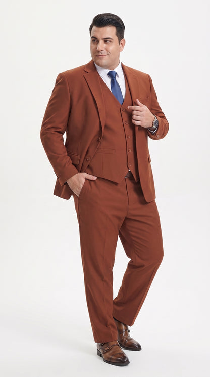 Men’s Brown Rust Stacy Adams 2 Button Vested Suit, Basic Designer 3 Piece Formal Dress Suit Modern Fit
