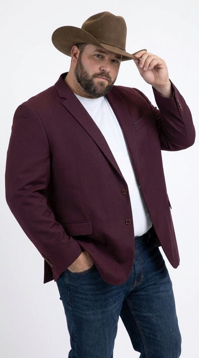 Men’s Burgundy Western Cowboy Blazer, Stretch Date Night Dress Jacket for Men