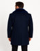 Mens Navy Wool Overcoat with Royal Blue Faux Fur Shawl Collar Cashmere Carcoat