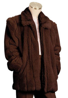 Men's Dress Coat Faux Fur 3/4 Length Coat Brown