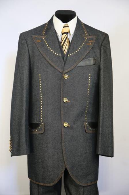 Harlem Brass and Faux Leather Grey Peak Lapel Zoot Suit
