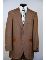 Men's fashion faux leather accents denim 2pc zoot suit rust with brass accents
