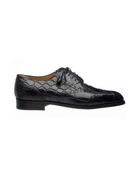 Ferrini Black Men's Wing Tip Italian Lace Up Style Shoe World Best Alligator ~ Gator Skin Belly