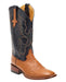 Ferrini Men's Smooth Ostrich S-Toe Boot - Cognac/Navy