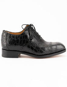 Ferrini Shoes Men's Alligator Dress Shoe Ferrini 3922 Belly Alligator Cap Toe Shoes Black