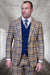 Men's Designer Wool Vested Peak Lapel Suit in Camel Windowpane Plaid