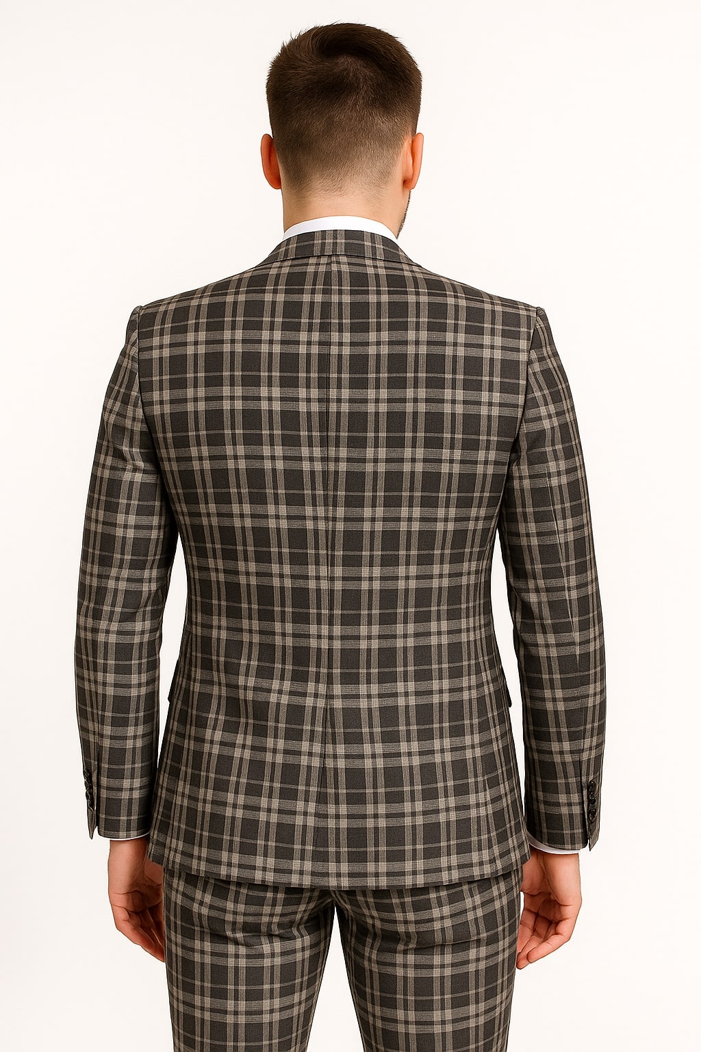 Men's Black and White Plaid Three-Piece Suit – Modern Slim Fit Tuxedo for Church and Business - Image 3