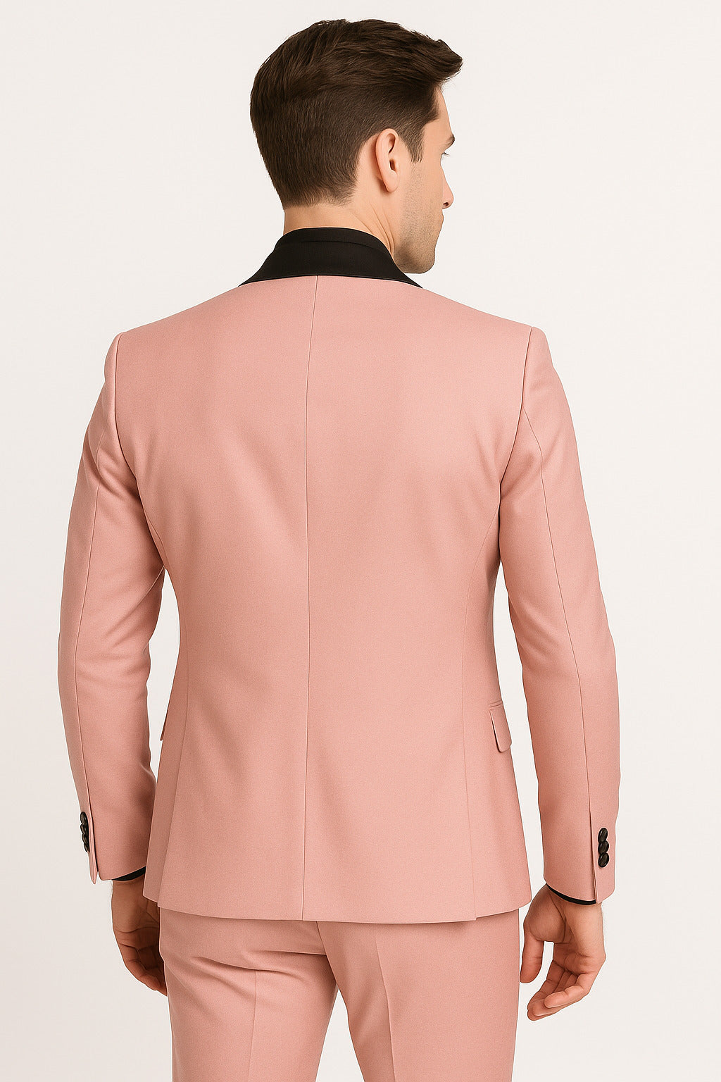 Men's Light Pink 3-Piece Tuxedo Suit with Black Satin Shawl Lapel – Formal Wear - Ultra Slim Fitted in Blush color - Image 2