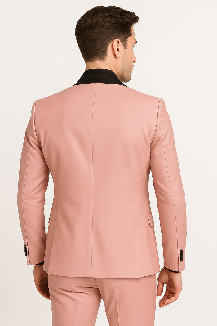 Men's Light Pink 3-Piece Tuxedo Suit with Black Satin Shawl Lapel – Formal Wear - Ultra Slim Fitted in Blush color - Image 2
