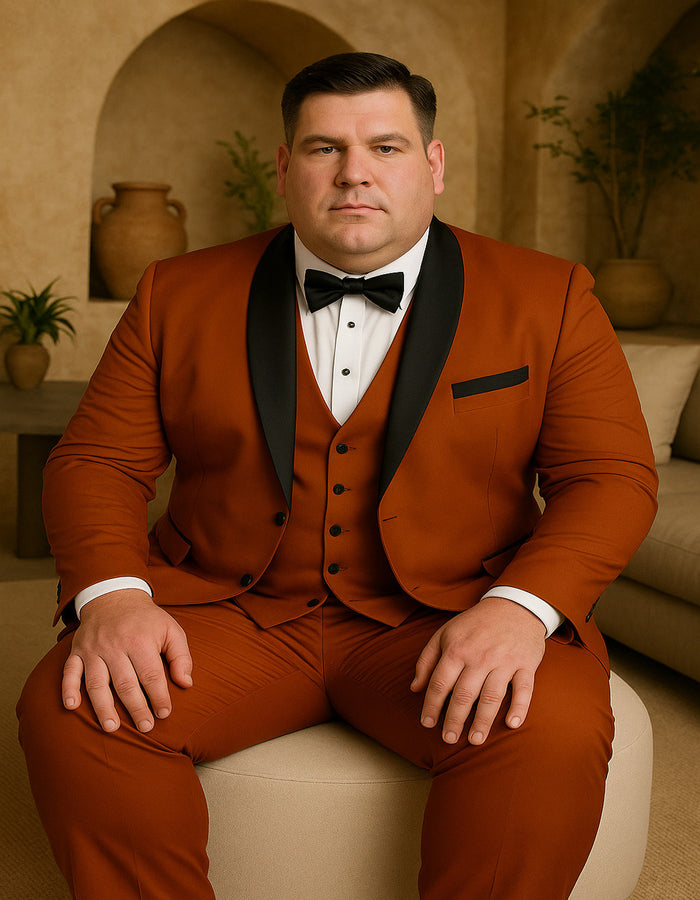 Men's Burnt Orange Tuxedo Suit – 3-Piece Slim Fit with Black Satin Shawl Lapel - Image 4