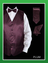 Men's 4 Piece Dress Tuxedo Wedding Vest ~ Waistcoat ~ Waist coat Set (Bow Tie, Neck Tie, Hanky) - Satin Very Dark Purple - Men's Neck Ties - Mens Dress Tie - Trendy Mens Ties