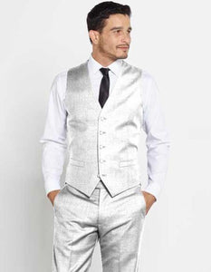 Men's Vest Silver Matching Solid Dress Pants Set + Any Color Shirt & Tie Regular Fit