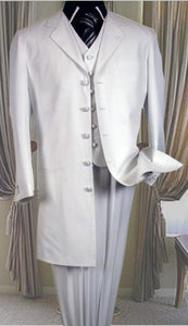 5 Buttons All White Suit For Men 3 Pc Suits For Men With Vest 38 Inch Length Jacket Notch Collar