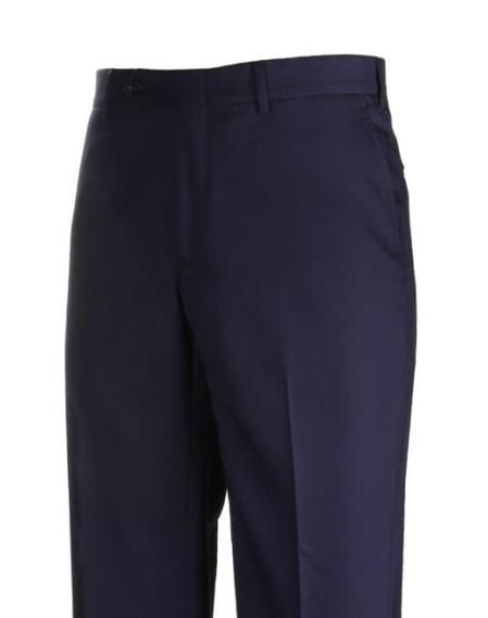 Slim Fit Flat Front Pre-Hemmed Dress Pants (Navy) OS-900