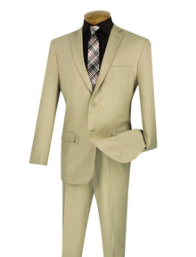 Lucci 2-Button with Flat Front Slacks Budget Slim Fit Suit - Beige