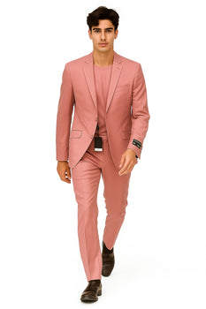 Men's 2 Button  Flap Front pockets Vested Salmon ~ Coral color Suit - Image 5