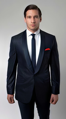 Floral Satin Shiny Black Lapel Two Toned Men'S Tuxedo Dinner Jacket Blazer Paisley Sport Coat Flashy Silky Satin Stage Fancy Stage Party Dance Jacket Navy Blue