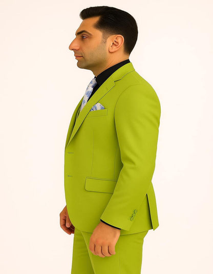Men's Lime Green Three-Piece Suit with Floral Tie – Slim Fit Tuxedo for Weddings & Parties - Image 2