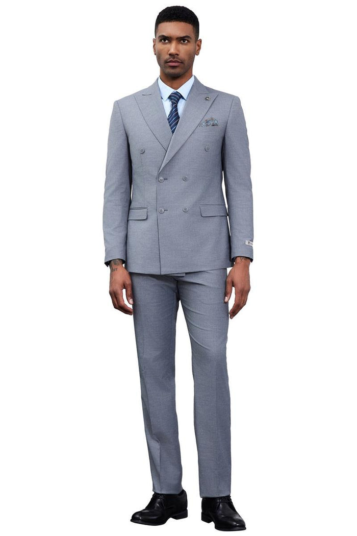 Men's Designer Stacy Adams Classic Double Breasted Suit in Grey - Image 2