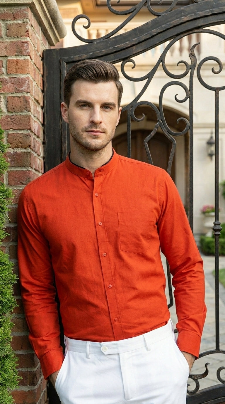 Mandarin Collarless Nehru Collar Preacher Round Style Multi-color Men's Dress Shirt - SG01